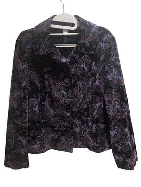Charter Club Petite Purple Paisely Button-Up Jacket